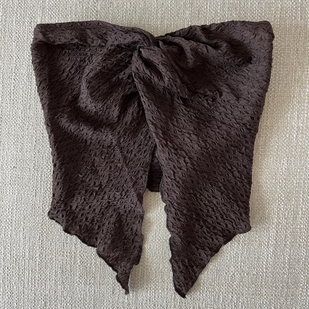 Front Twist Tube Top Knitted Material Chocolate Brown